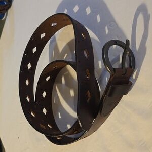 Dockers Vintage Brown Leather cut out Belt Silver Buckle Neutral Sz.M/L